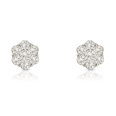 White Diamond Stud Cluster Earrings in 10k White Gold 1 Ctw